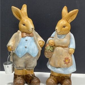 Mr. & Mrs. Peter Rabbit Ceramic Figurines 6.75” Tall T44